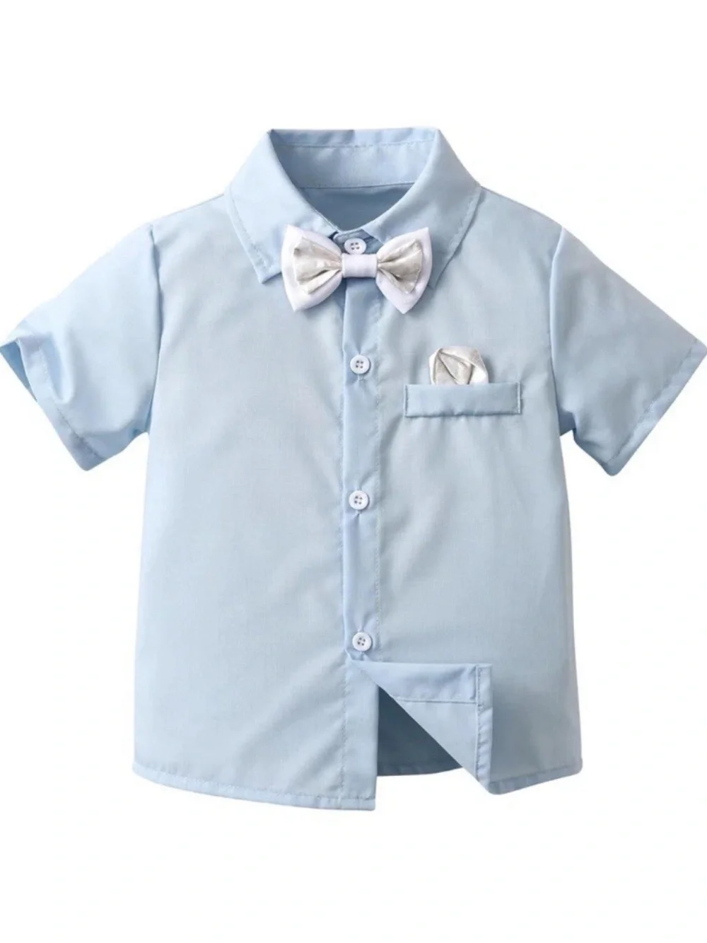 Baby Boys Light Blue Shirt and White Suspender Shorts Set